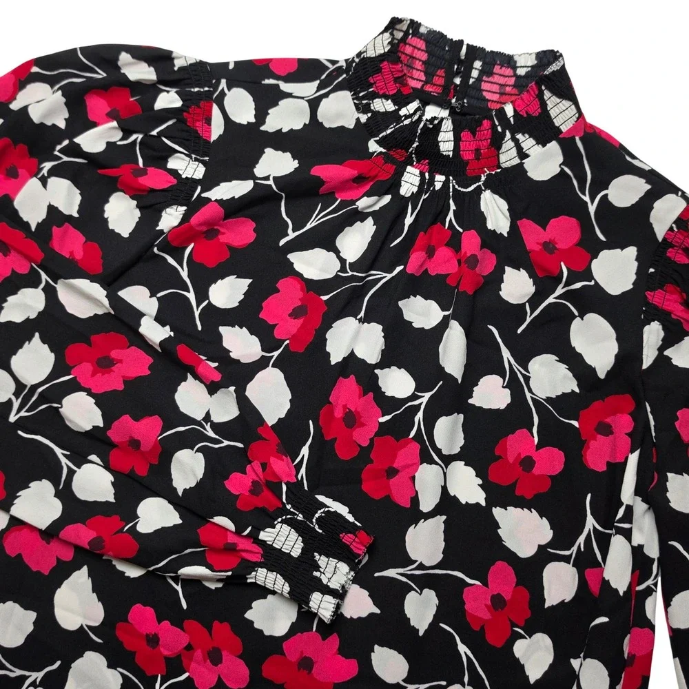 Kate Spade Vintage Fleur Crepe Floral Shift Dress XXS Mock‎ Neck Long Sleeve